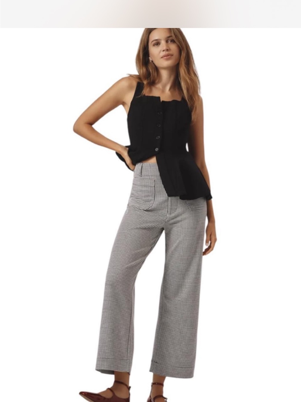 Anthropologie Maeve Colette Houndstooth Crop Wide-Leg Pants
